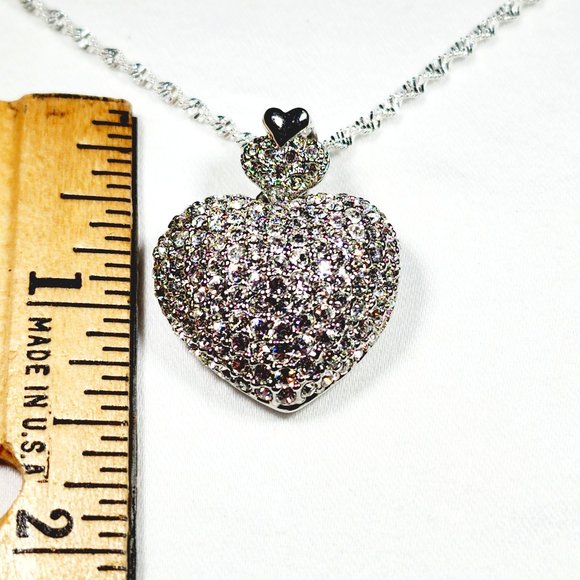 Sparkling Crystal heart pendant necklace w/20" 925 Sterling Silver chain - Picture 3 of 5
